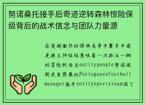 努诺桑托接手后奇迹逆转森林惊险保级背后的战术信念与团队力量源 努诺桑托接手后奇迹逆转森林惊险保级背后的战术信念与团队力量源